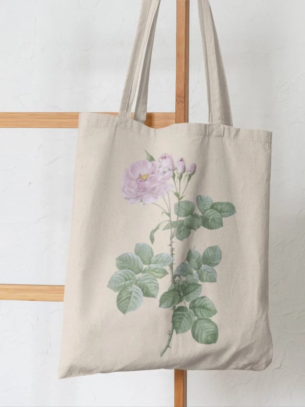 Damask Rose Vintage Floral Print Graphic Canvas Tote Bag